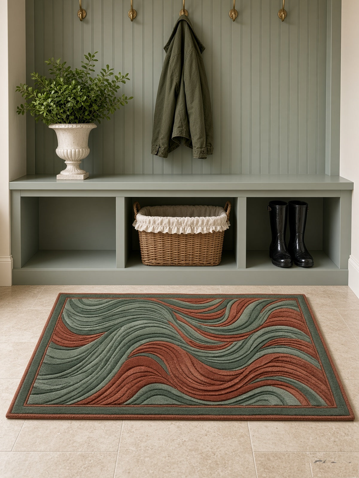 Flowing Ribbon Wave Rug, hand-tufted wool rug, alternate room view