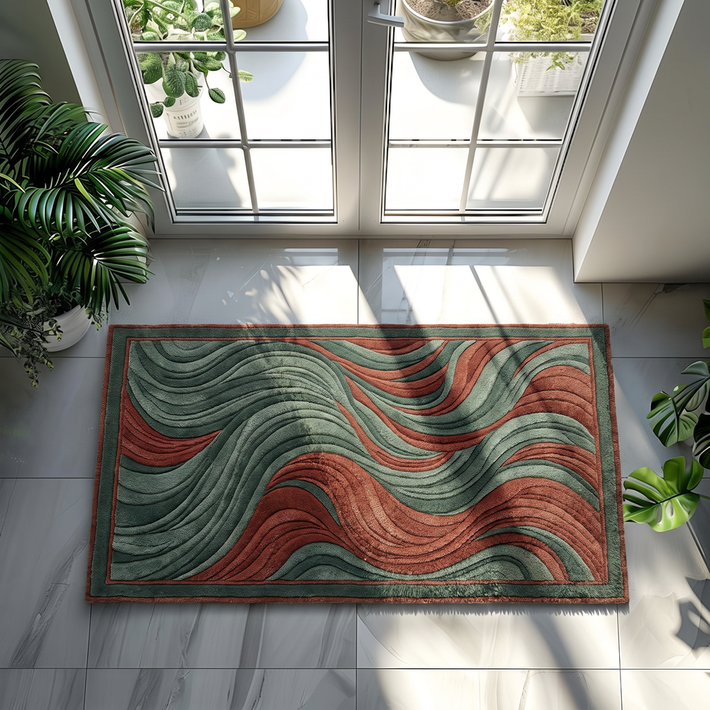 Flowing Ribbon Wave Rug, hand-tufted wool rug, second room view