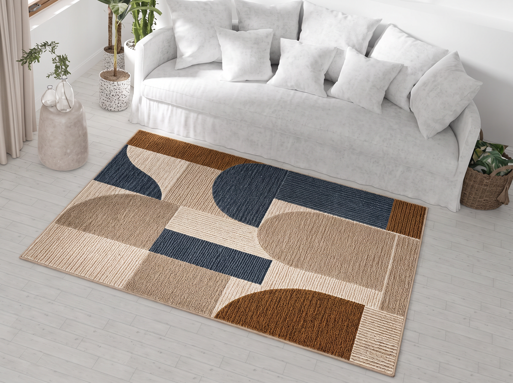 Architectural Arch Collage Rug, hand-tufted wool rug, shown in a styled room