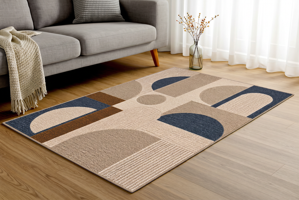 Modern Arches Color-Block Rug, hand-tufted wool rug, second room view