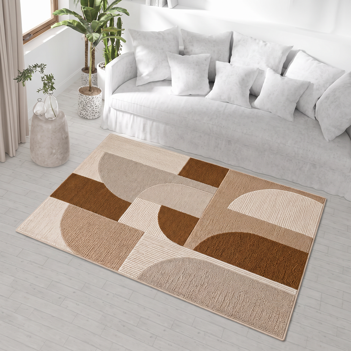 Overlapping Portal Color-Block Rug, hand-tufted wool rug, second room view