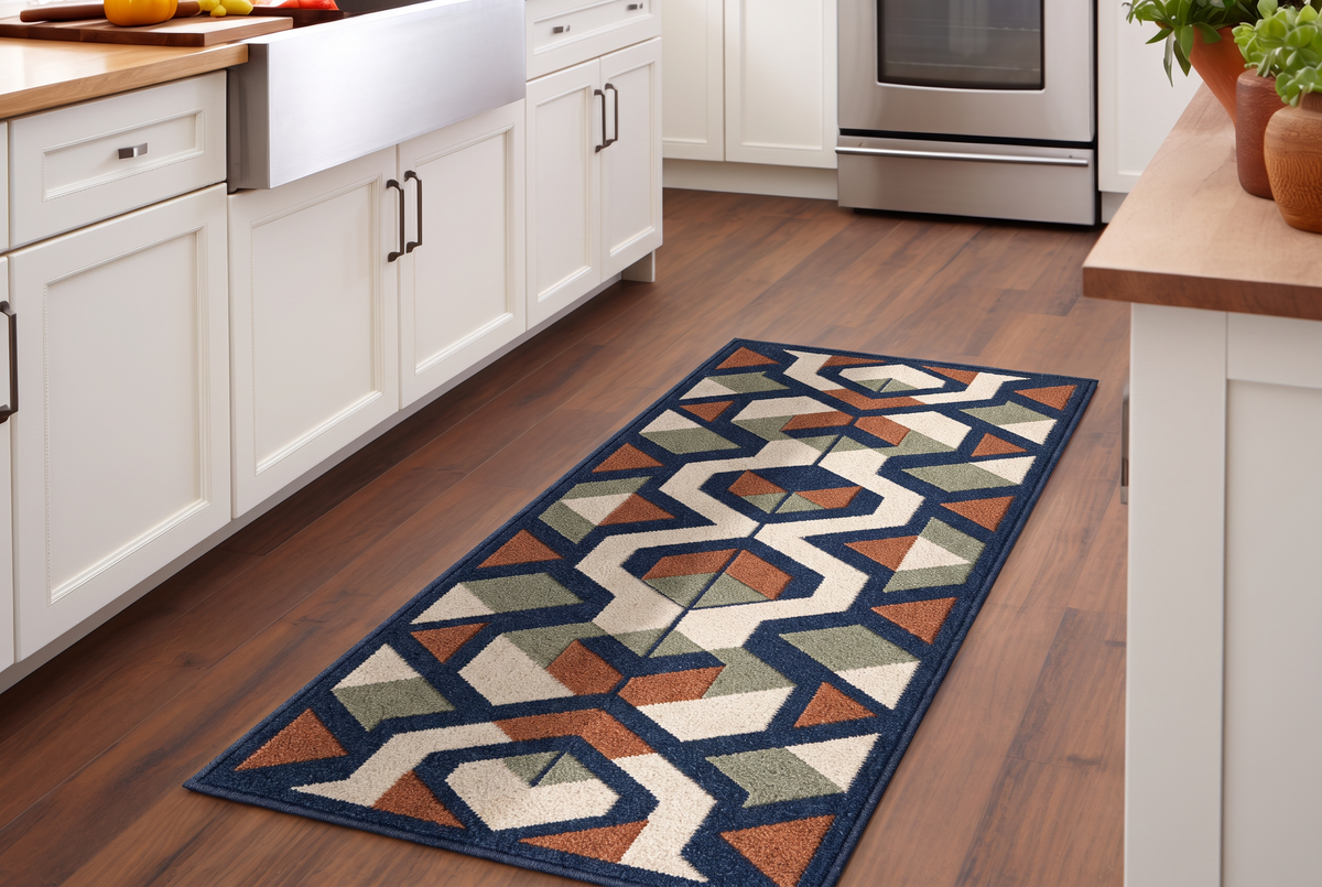 Hexagon Path Rug, hand-tufted wool rug, shown in a styled room