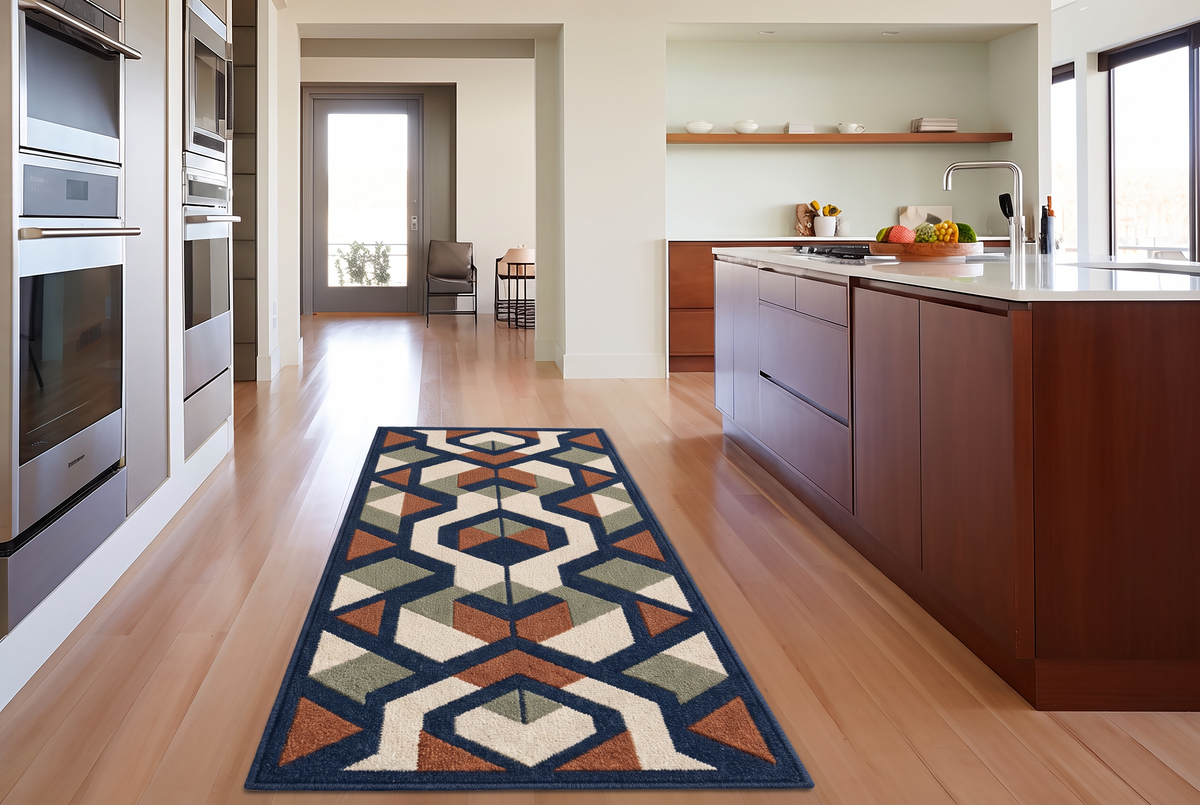 Hexagon Path Rug, hand-tufted wool rug, second room view
