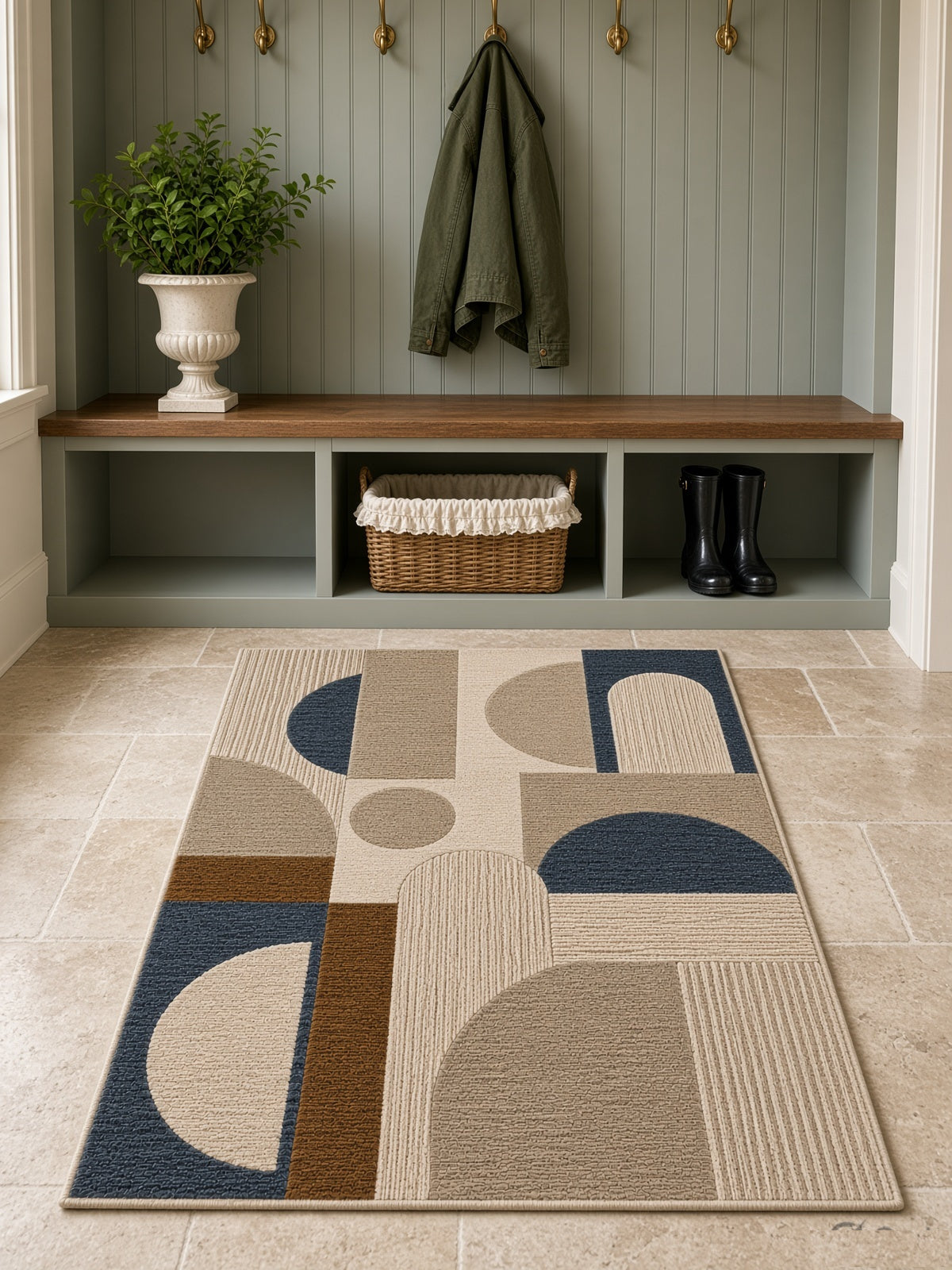 Modern Arches Color-Block Rug, hand-tufted wool rug, alternate room view