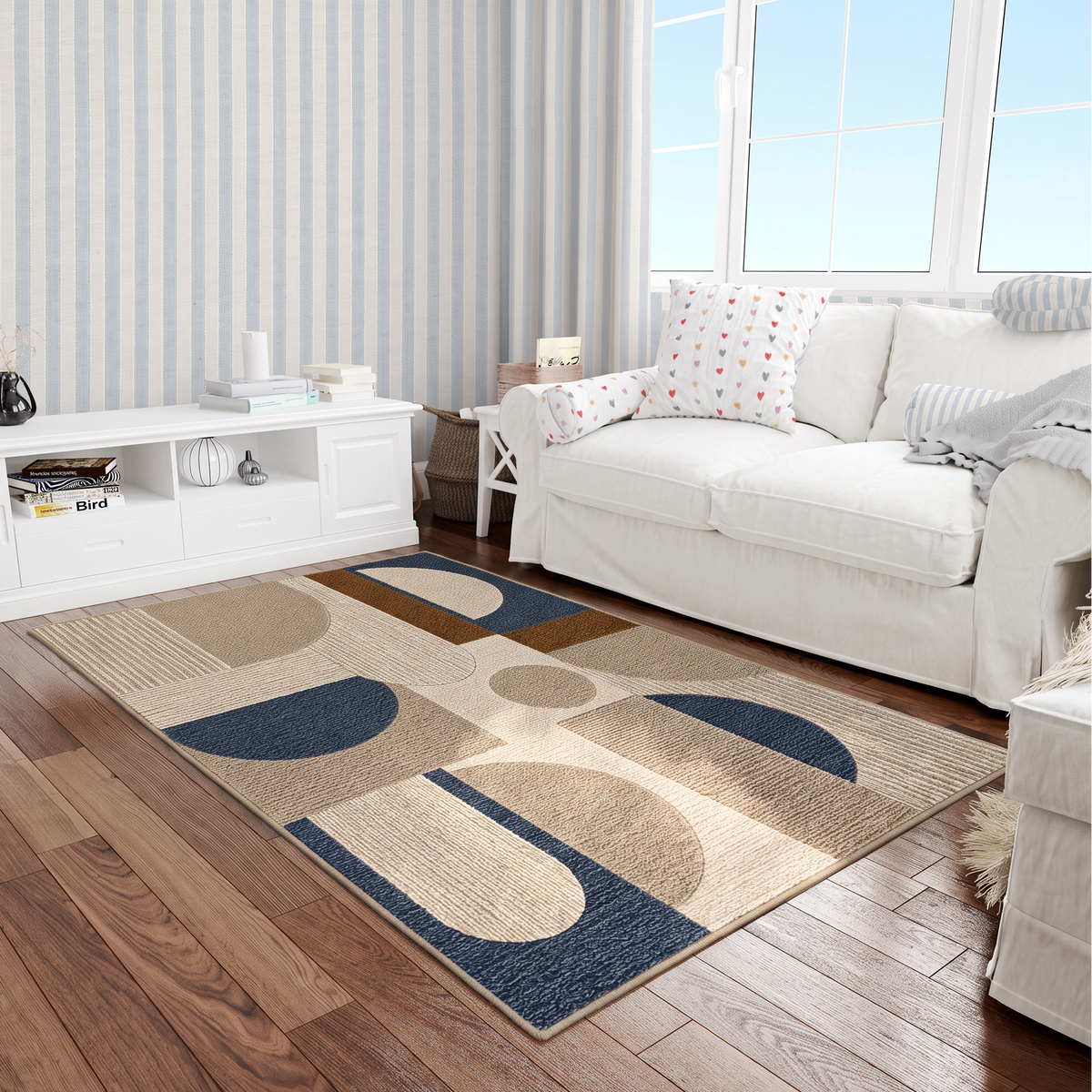 Modern Arches Color-Block Rug, hand-tufted wool rug, close-up view
