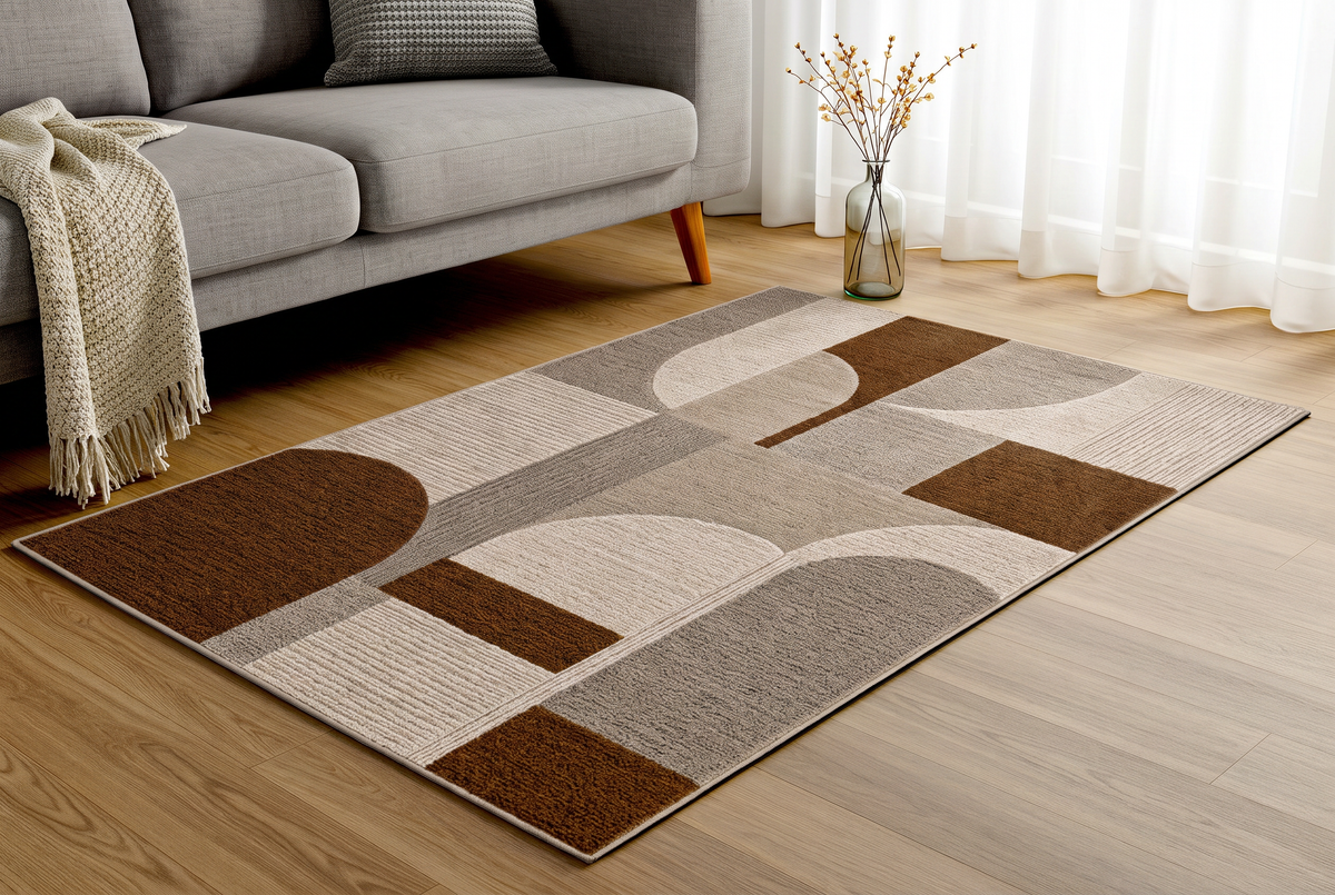 Warm Neutral Teardrop & Arch Rug, hand-tufted wool rug, second room view