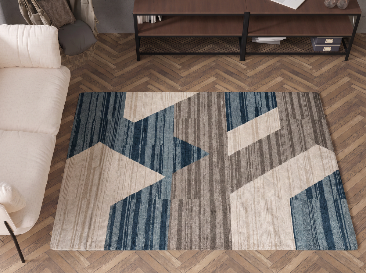 Modern Abstract Geometric Rug, hand-tufted wool rug, second room view
