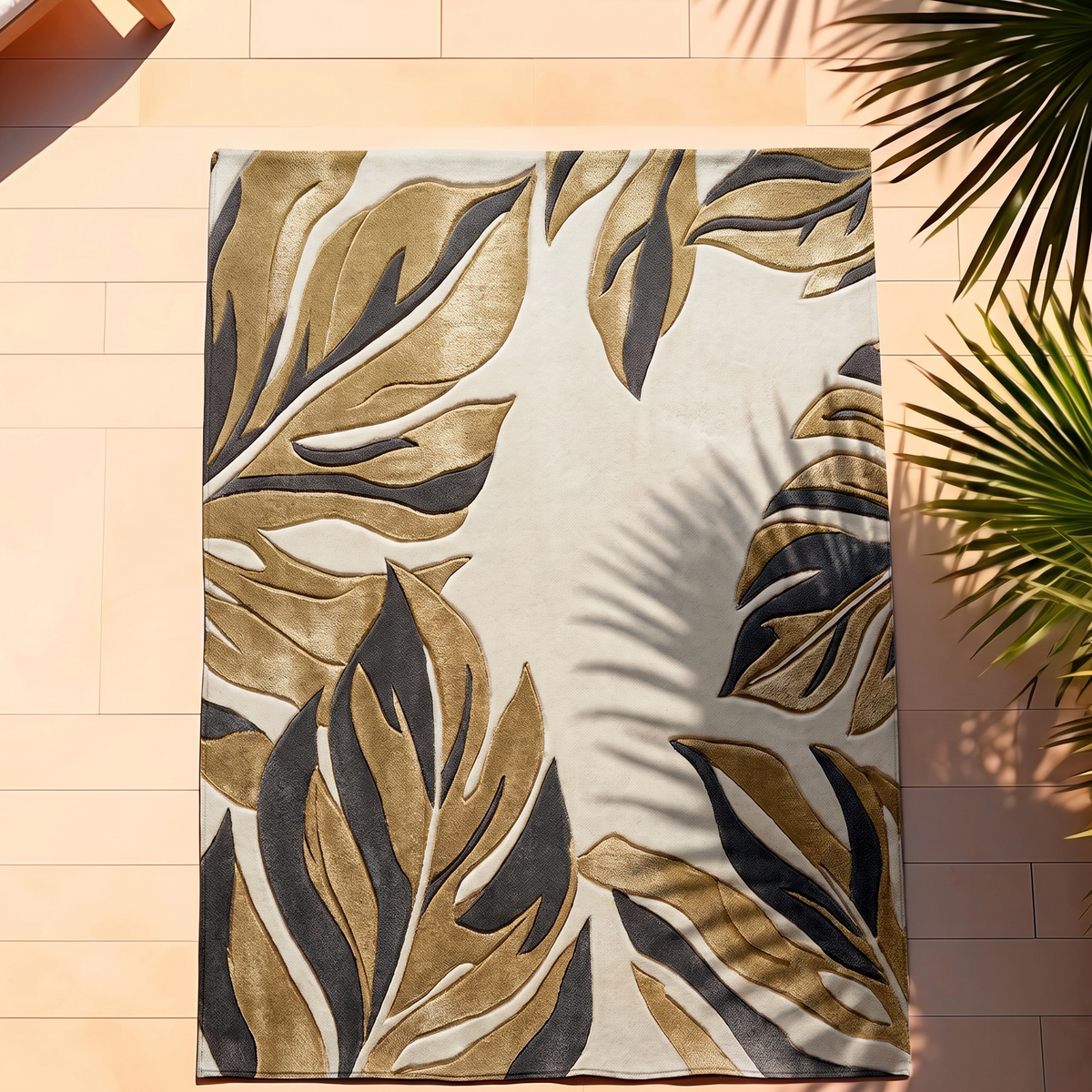 Modern Jungle Leaf Motif Rug, hand-tufted wool and viscose rug