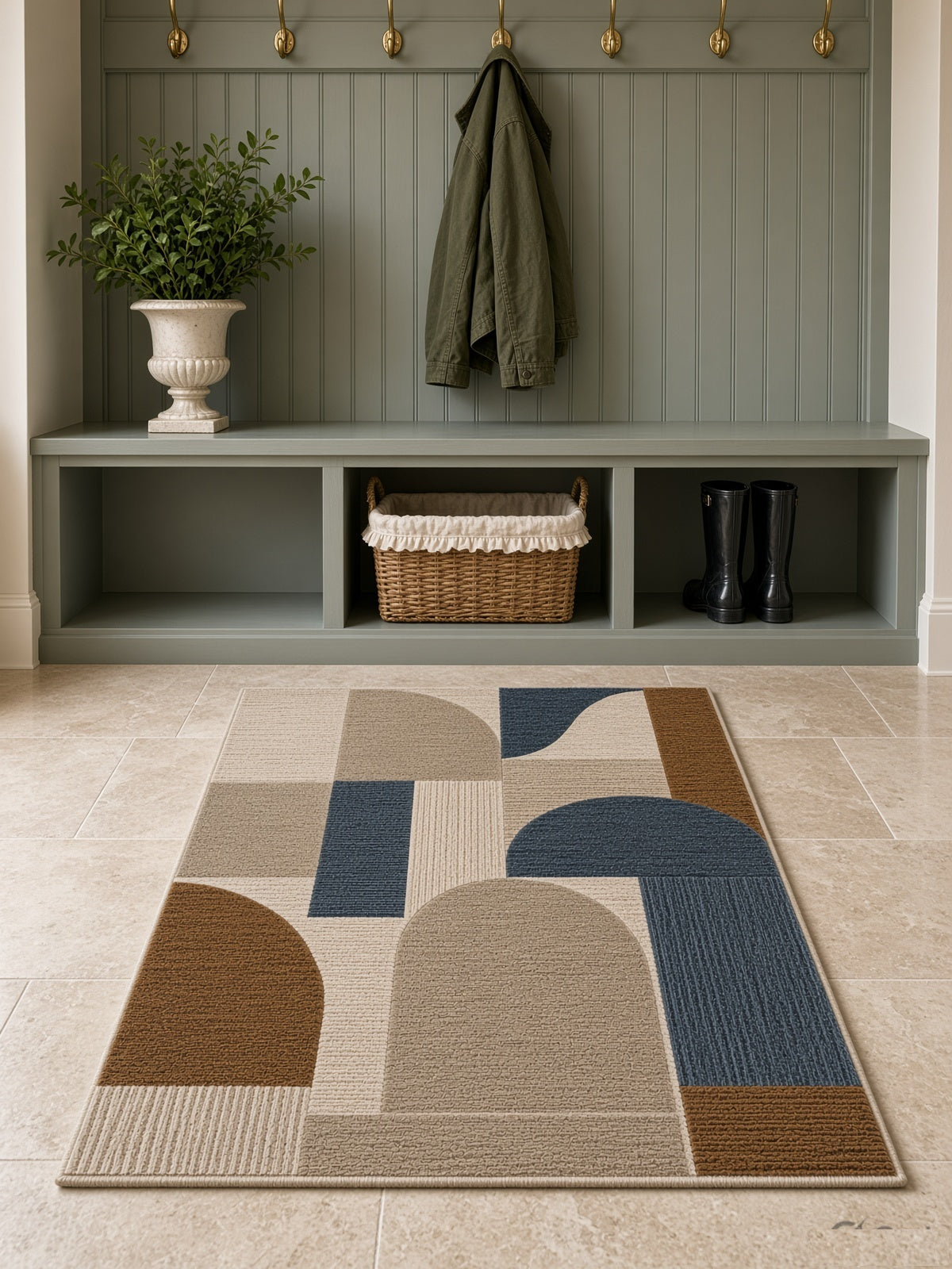 Architectural Arch Collage Rug, hand-tufted wool rug, second room view