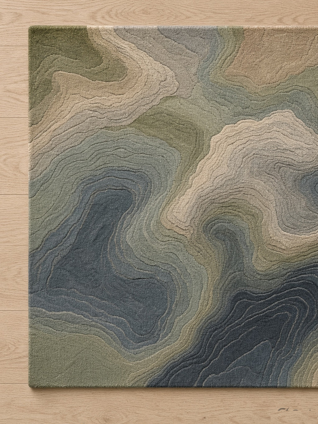 Soft Basin Contour Rug, hand-tufted wool rug, second room view