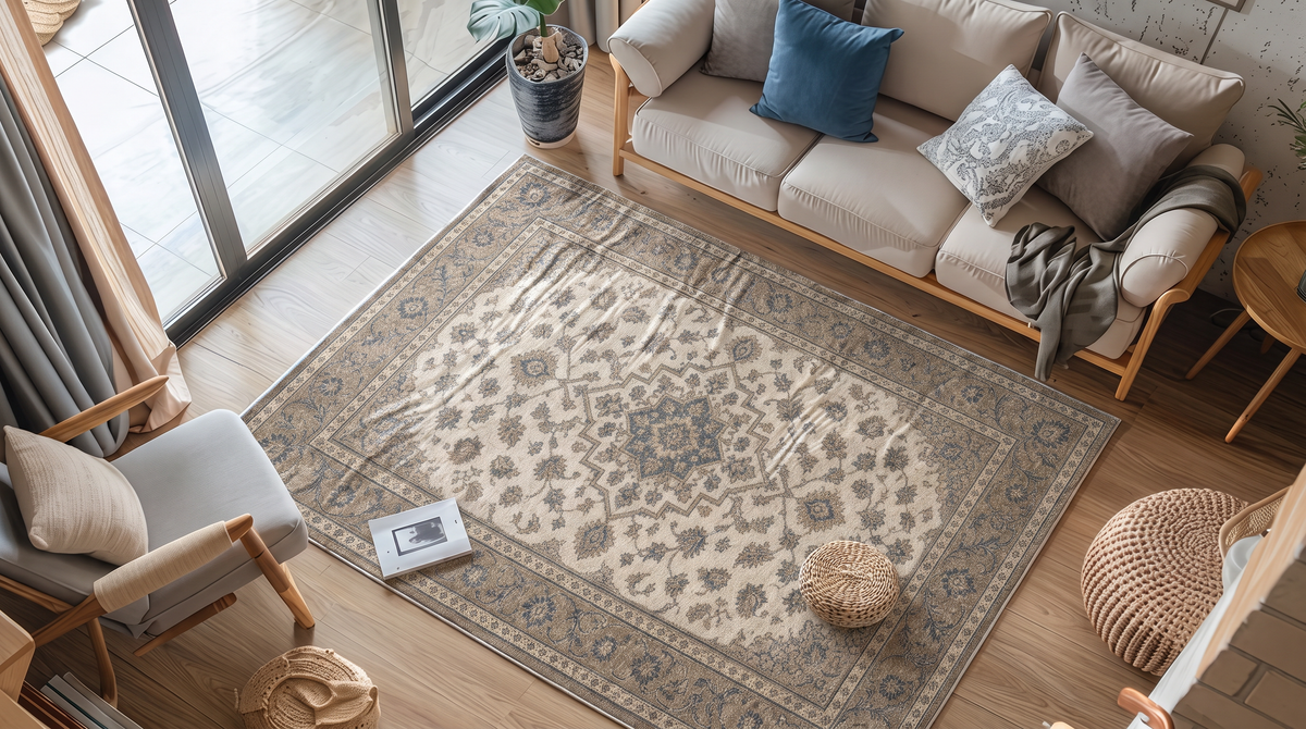 Ivory Taupe Persian Medallion Rug, hand-tufted wool rug, view 4 by Rugkey