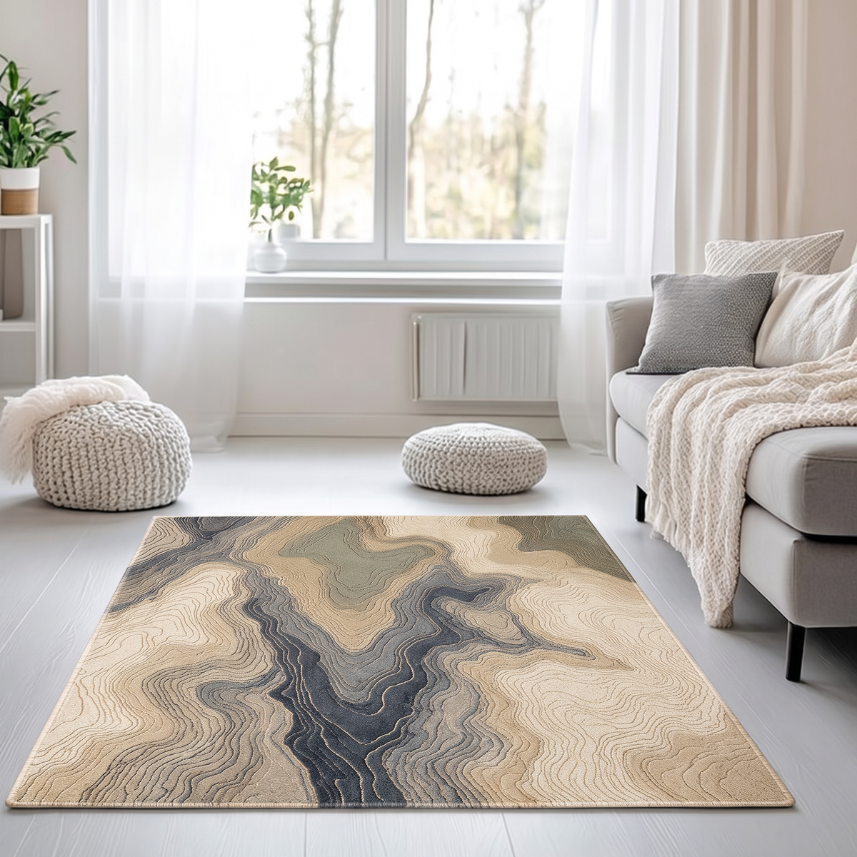Sand Slate Contour Abstract Rug, hand-tufted wool rug, view 2 by Rugkey