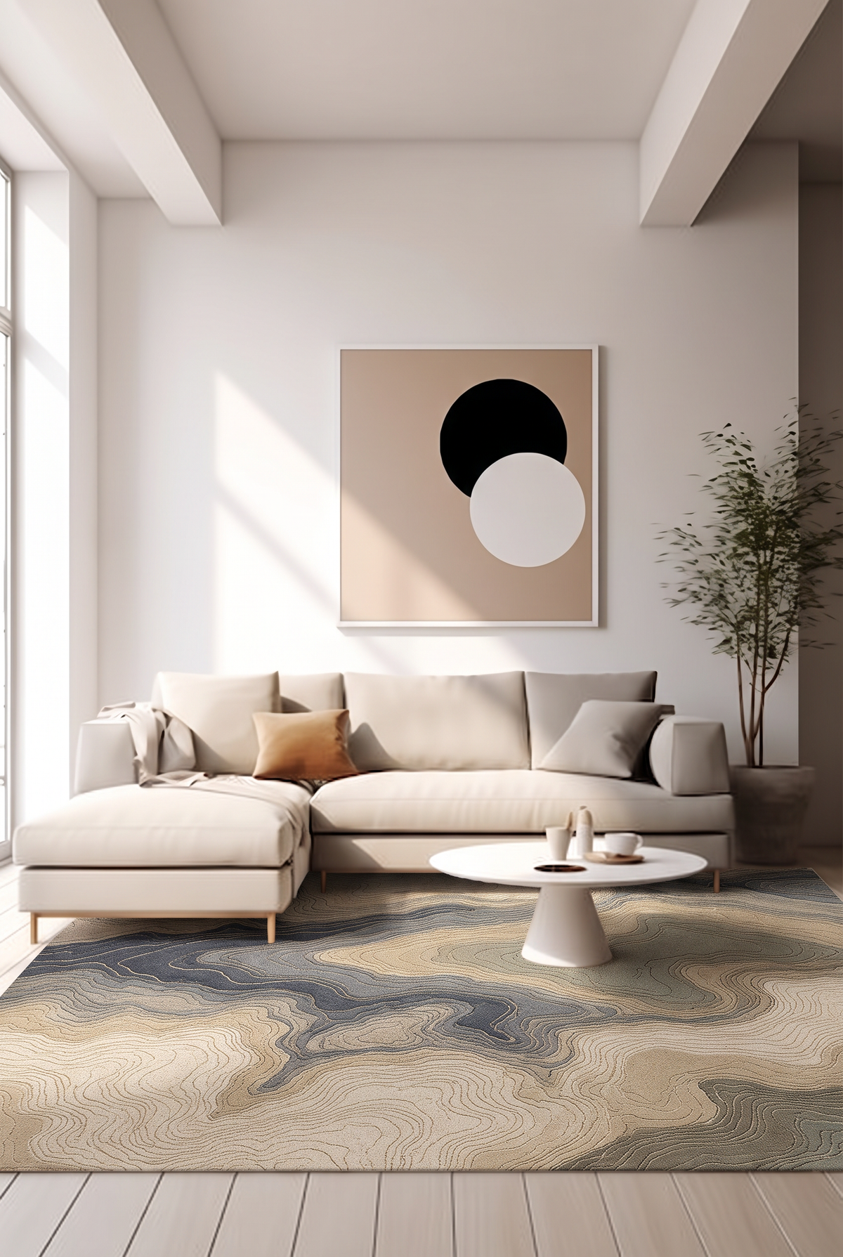 Sand Slate Contour Abstract Rug, hand-tufted wool rug, view 5 by Rugkey