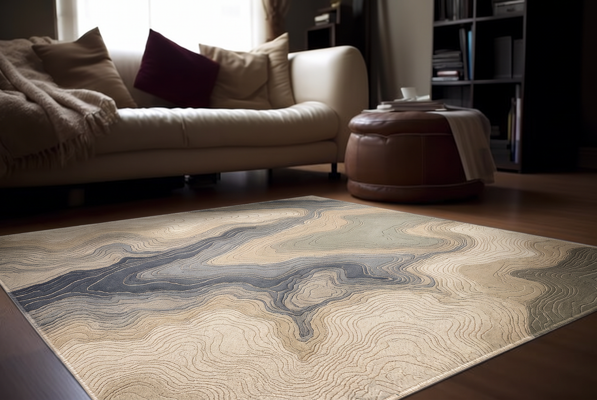 Sand Slate Contour Abstract Rug, hand-tufted wool rug, view 4 by Rugkey