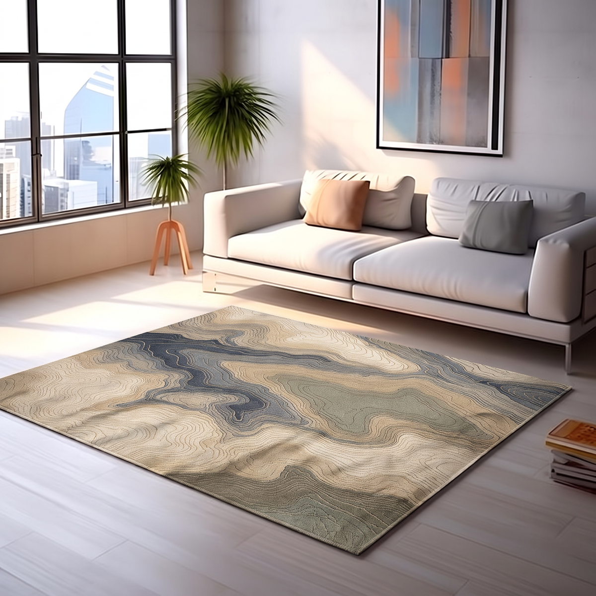 Sand Slate Contour Abstract Rug, hand-tufted wool rug, view 3 by Rugkey