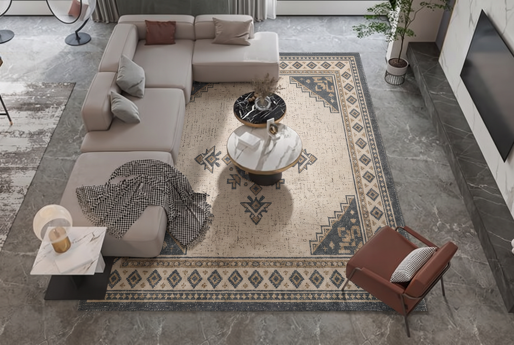 Ivory Charcoal Kilim Star Rug, hand-tufted wool rug, view 3 by Rugkey