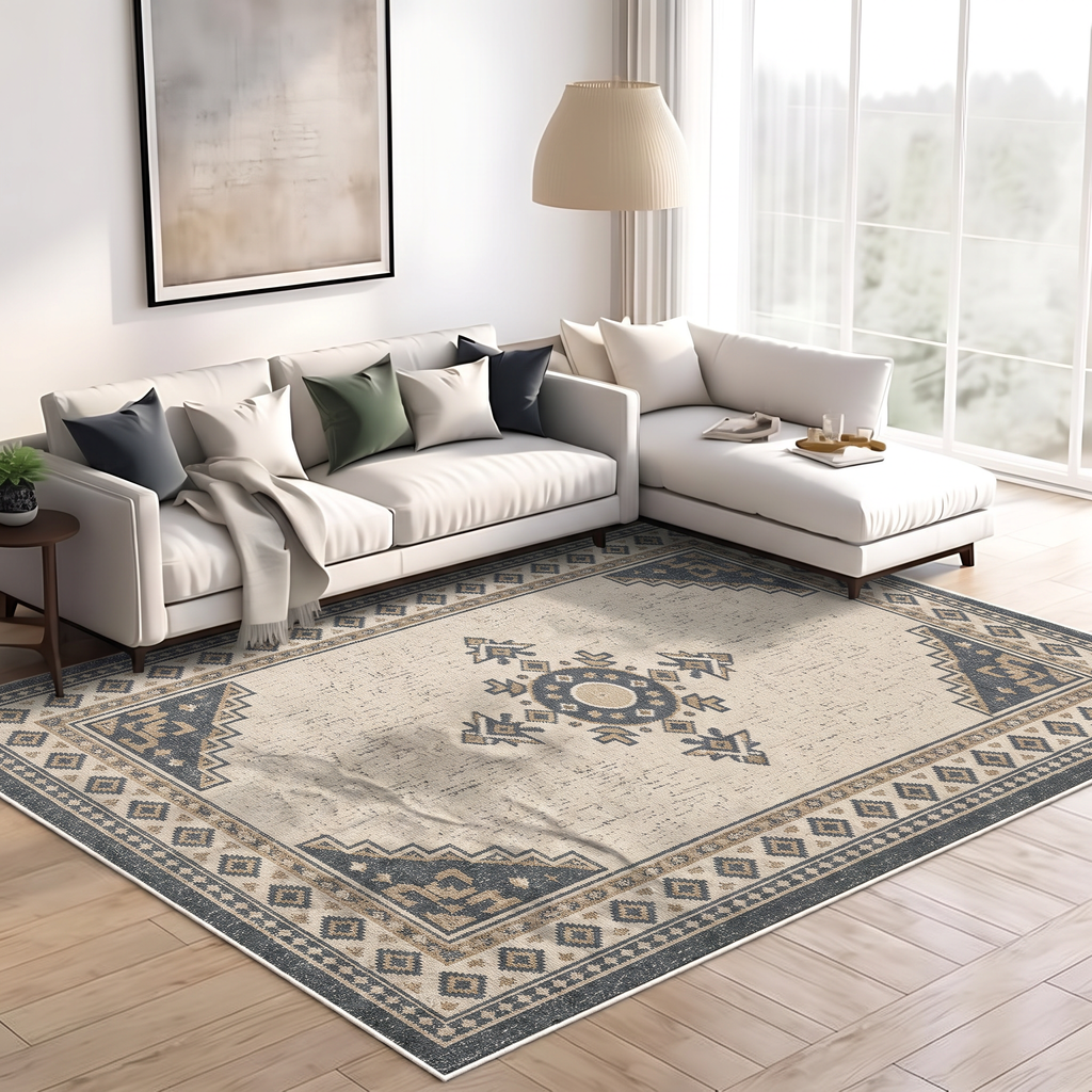 Ivory Charcoal Kilim Star Rug, hand-tufted wool rug, view 5 by Rugkey