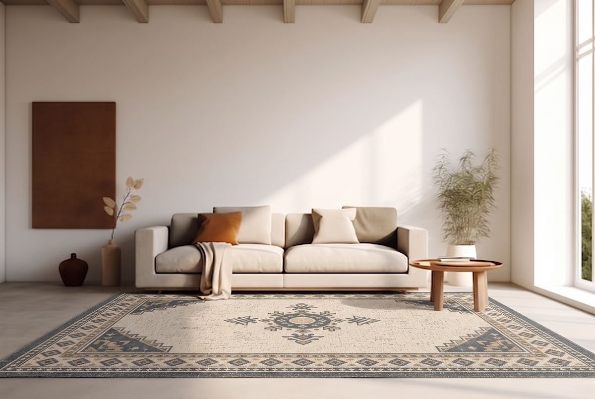 Ivory Charcoal Kilim Star Rug, hand-tufted wool rug, view 6 by Rugkey