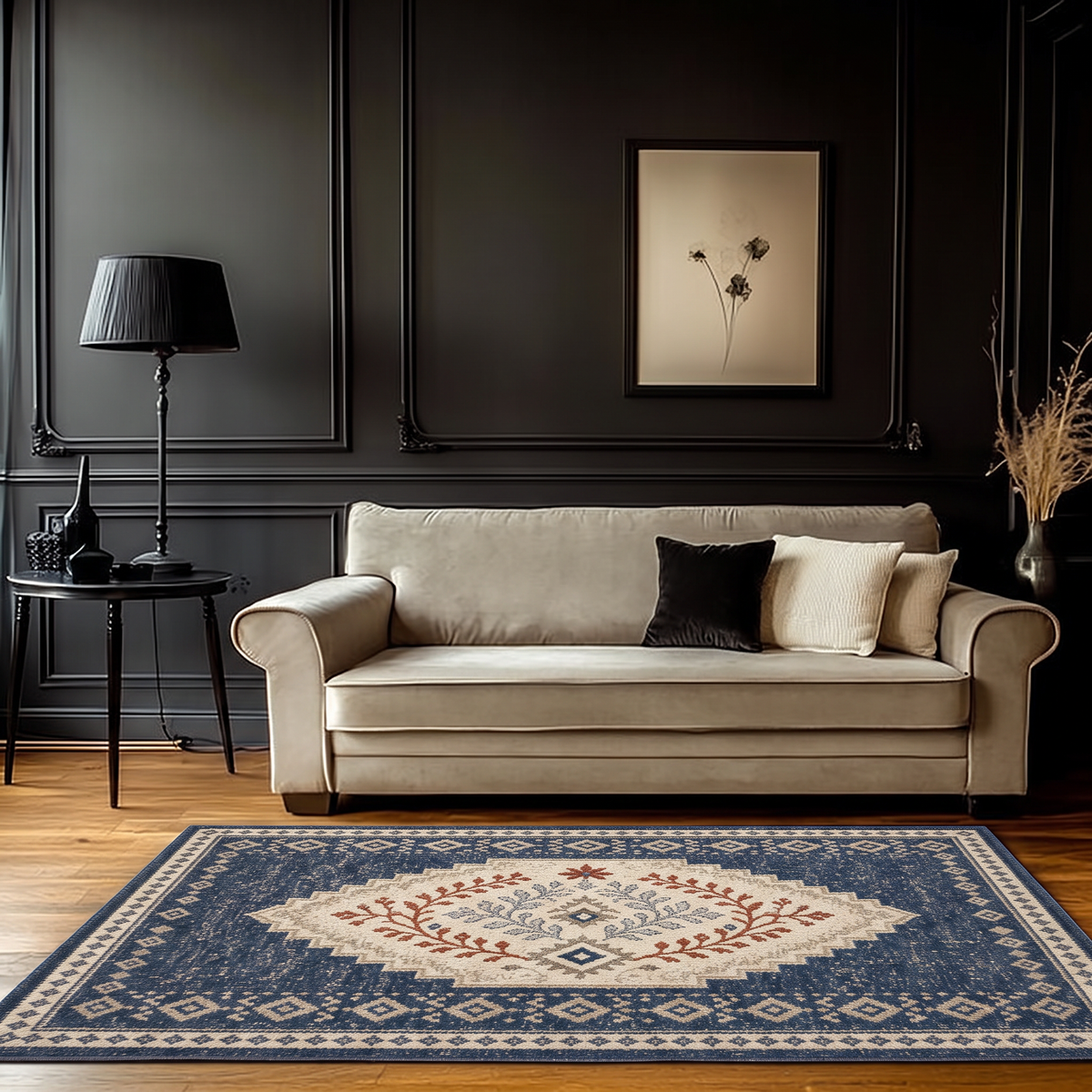 Navy Rust Folk Diamond Rug, hand-tufted wool rug, view 5 by Rugkey