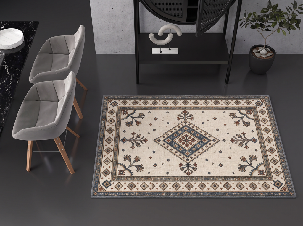 Ivory Slate Folk Tree Rug, hand-tufted wool rug, view 2 by Rugkey