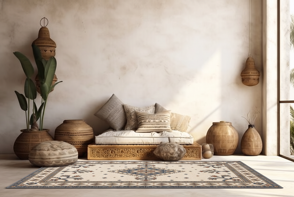 Ivory Slate Folk Tree Rug, hand-tufted wool rug, view 6 by Rugkey