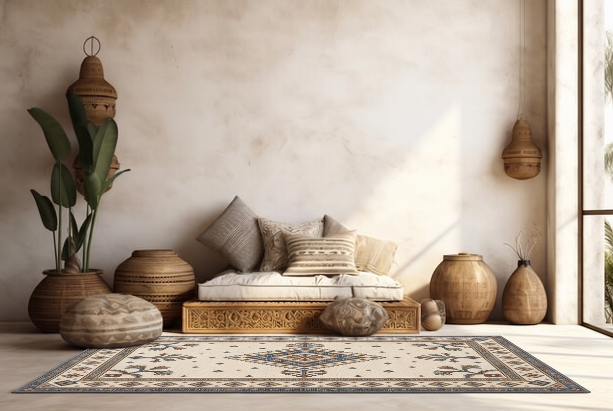 Ivory Slate Folk Tree Rug, hand-tufted wool rug, view 6 by Rugkey