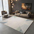 Ivory Sage Oval Geometry Rug, hand-tufted wool with fine grey oval geometry on ivory and sage and dusty blue corner accents