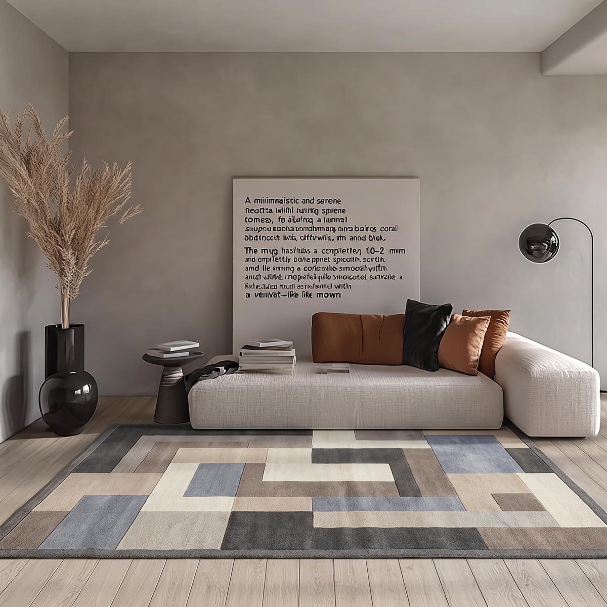 Charcoal Slate Block Mosaic Rug, hand-tufted wool with interlocking charcoal, taupe, sand, ivory and slate blue blocks, pile close-up