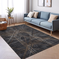 Charcoal Bronze Linear Web Rug, hand-knotted Indo-Nepali wool with fine silver-grey and bronze line geometry on a deep charcoal field