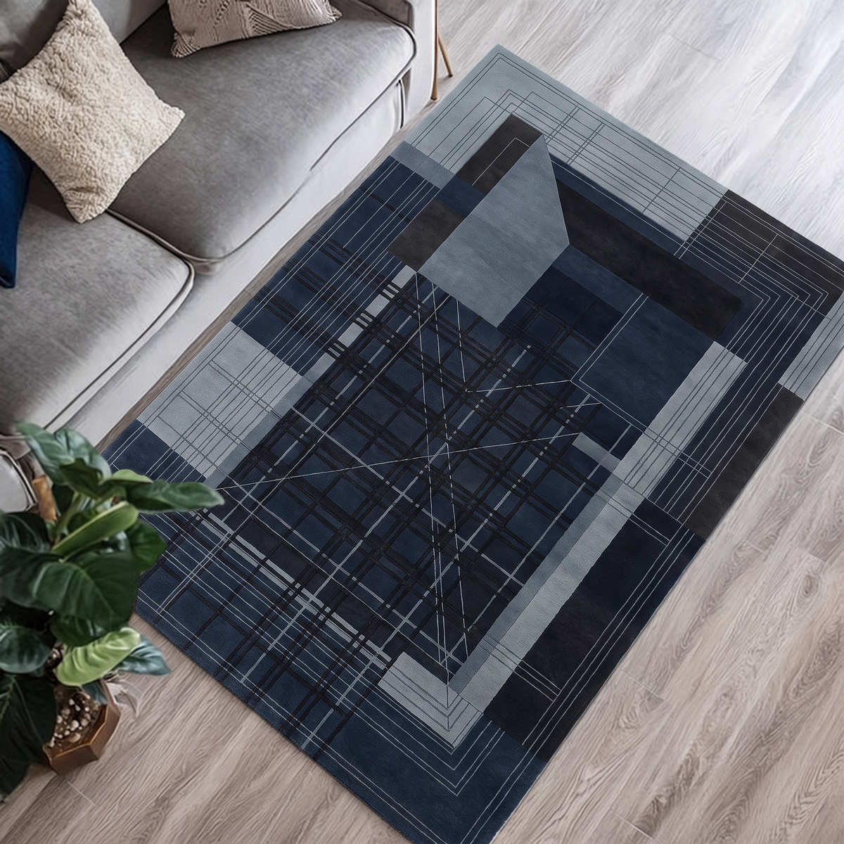 Indigo Slate Architect Rug, hand-knotted wool rug by Rugkey