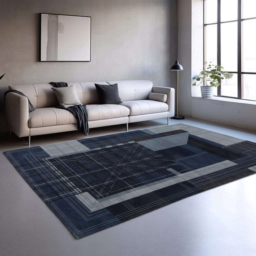 Indigo Slate Architect Rug, hand-knotted wool rug, view 2 by Rugkey