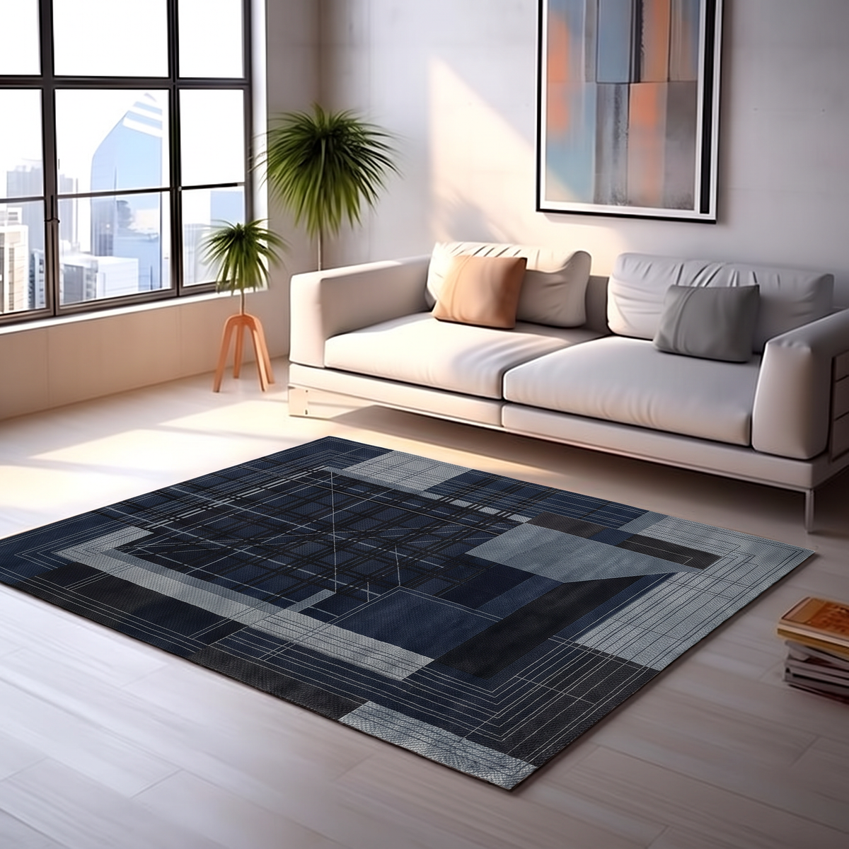 Indigo Slate Architect Rug, hand-knotted wool rug, view 4 by Rugkey