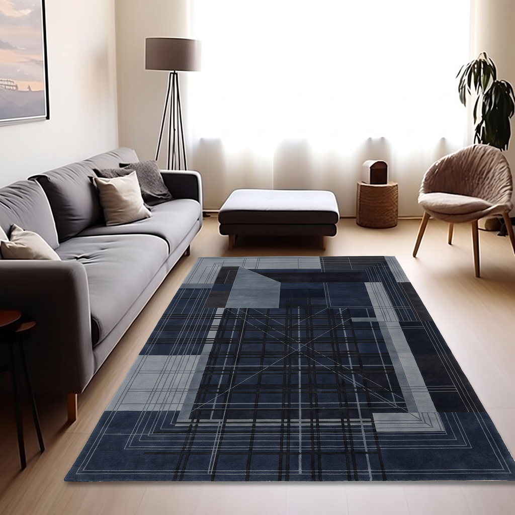 Indigo Slate Architect Rug, hand-knotted wool rug, view 3 by Rugkey
