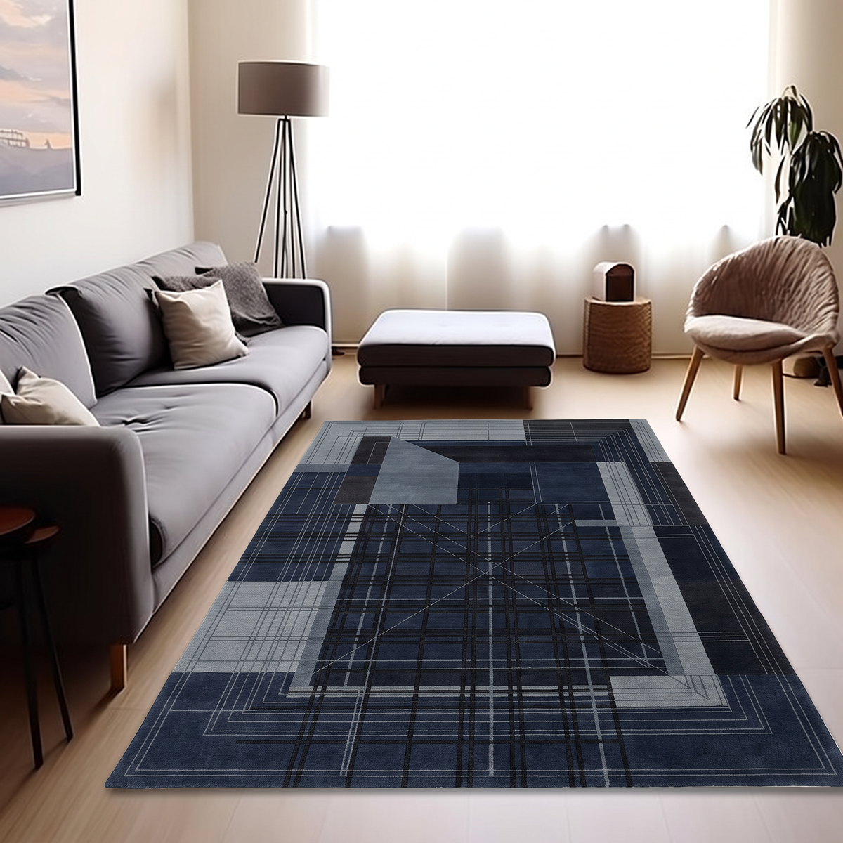 Indigo Slate Architect Rug, hand-knotted wool rug, view 3 by Rugkey