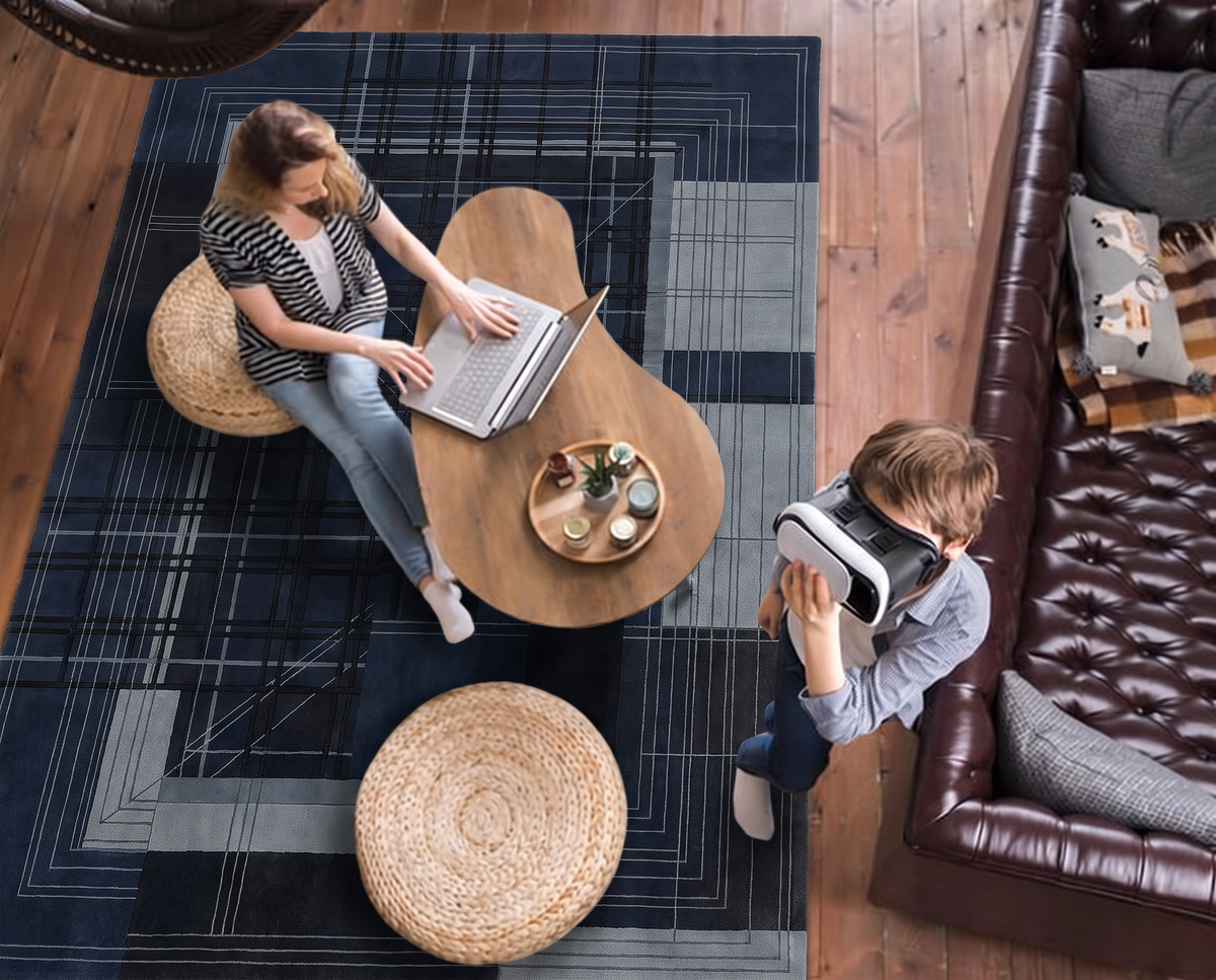 Indigo Slate Architect Rug, hand-knotted wool rug, view 5 by Rugkey