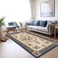 Ivory Navy Floral Medallion Rug, hand-tufted wool rug by Rugkey