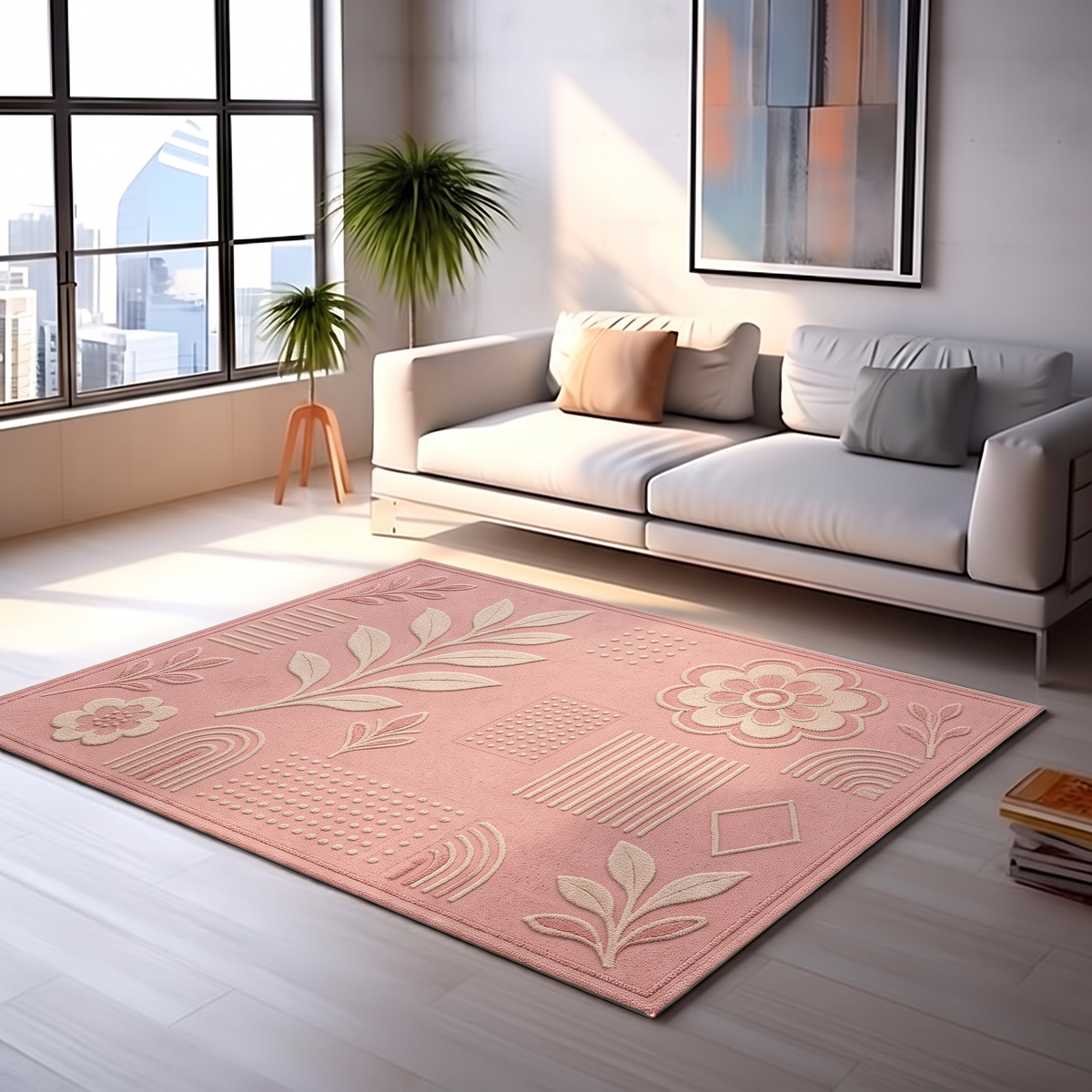 Blush Ivory Botanical Play Rug, hand-tufted wool rug, view 5 by Rugkey