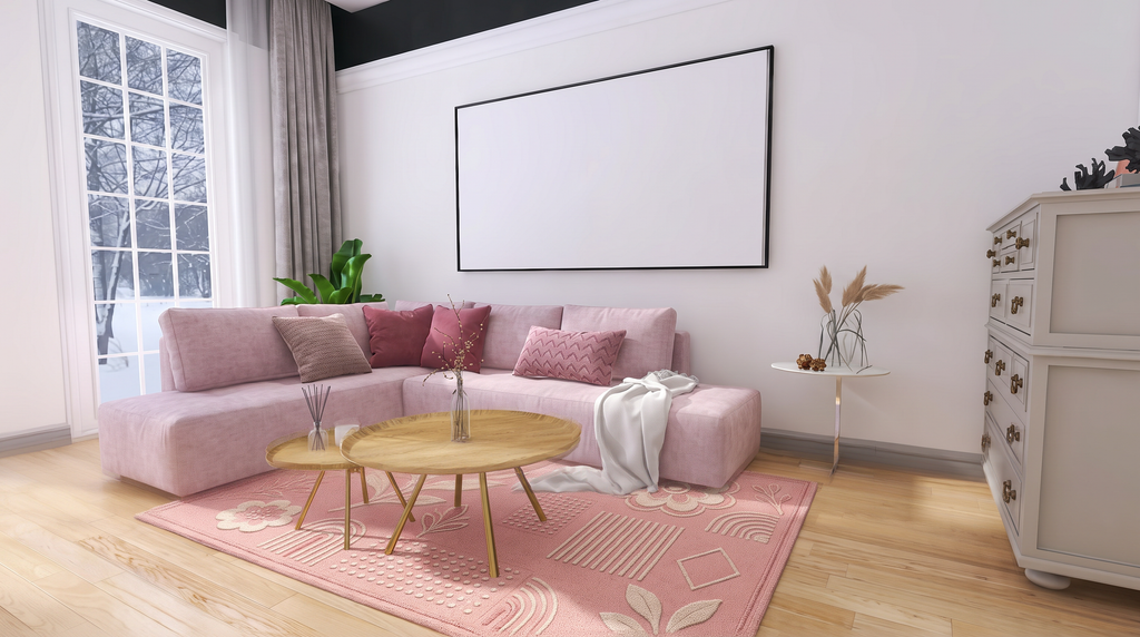 Blush Ivory Botanical Play Rug, hand-tufted wool rug, view 3 by Rugkey