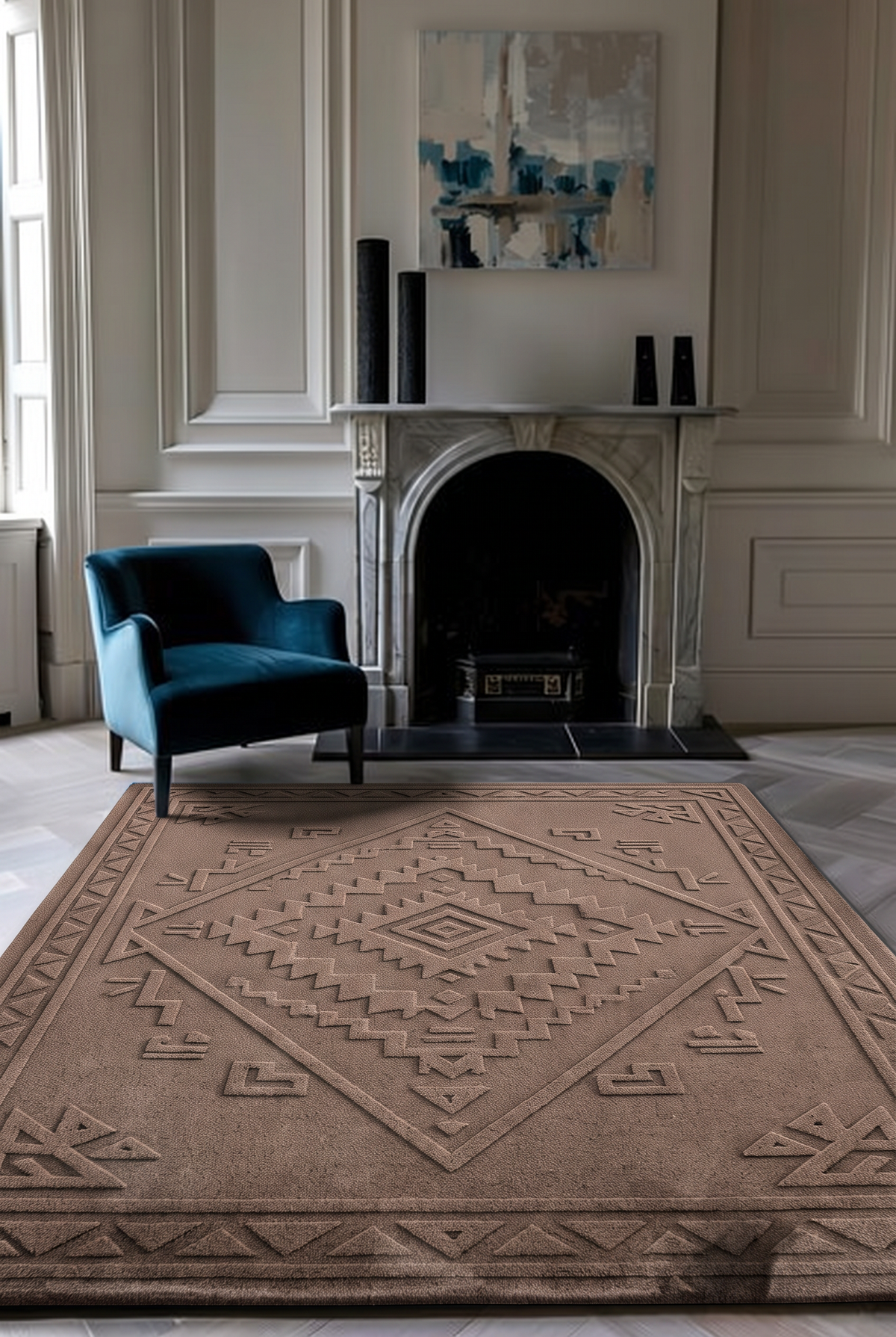 Taupe Carved Diamond Rug, hand-tufted wool rug, view 4 by Rugkey