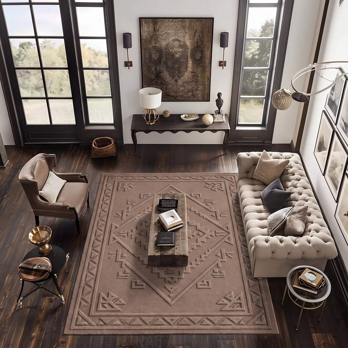 Taupe Carved Diamond Rug, hand-tufted wool rug by Rugkey