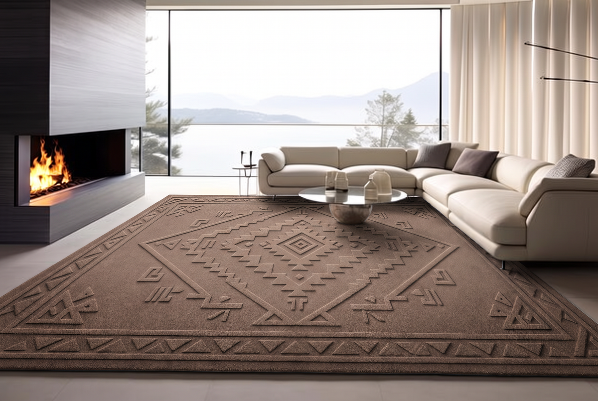 Taupe Carved Diamond Rug, hand-tufted wool rug, view 5 by Rugkey