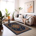 Navy Rust Tribal Diamond Rug, hand-tufted wool rug by Rugkey