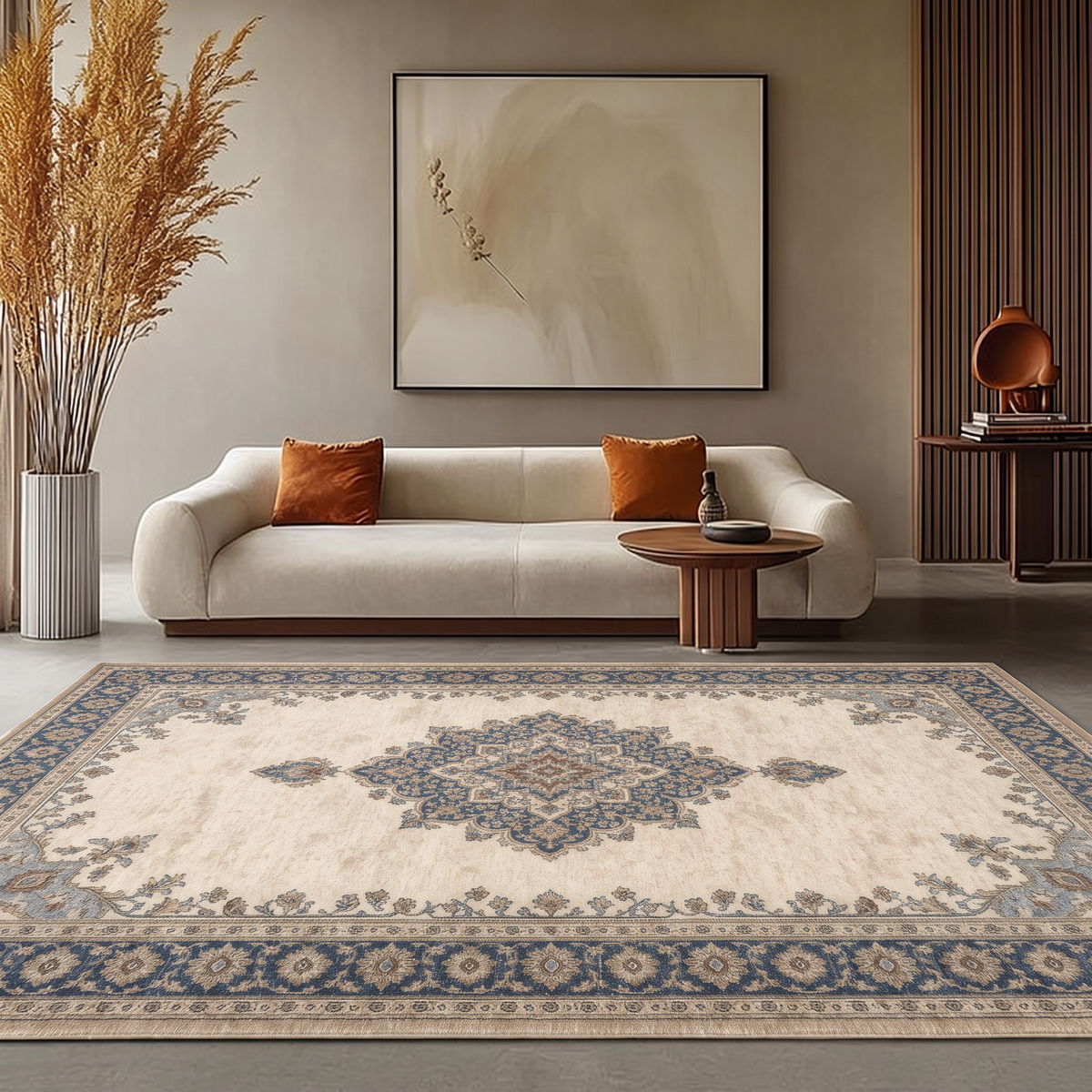 Ivory Blue Classic Medallion Rug, hand-tufted wool rug, view 4 by Rugkey