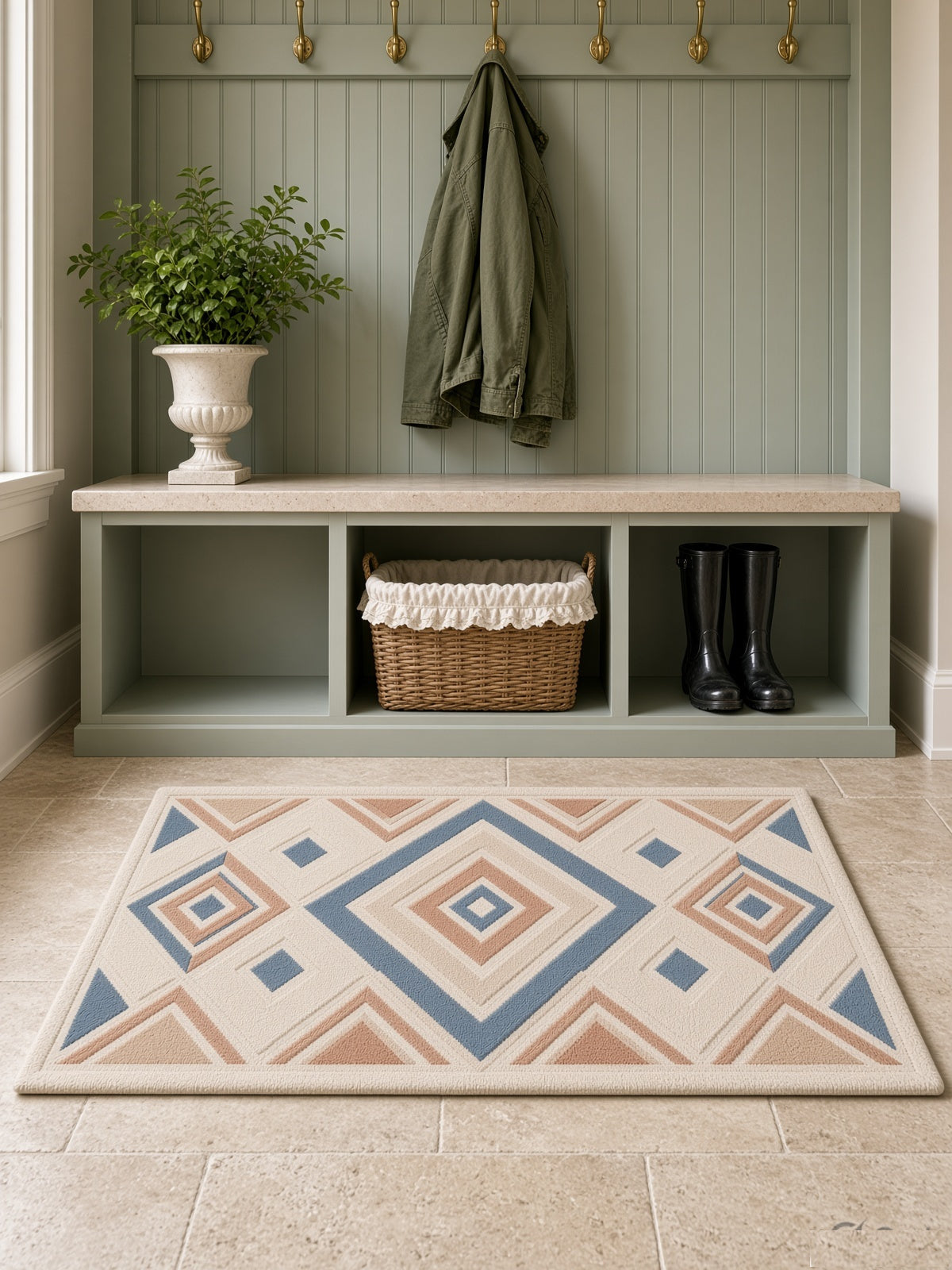 Concentric Diamond Medallion Rug, hand-tufted wool rug, close-up view